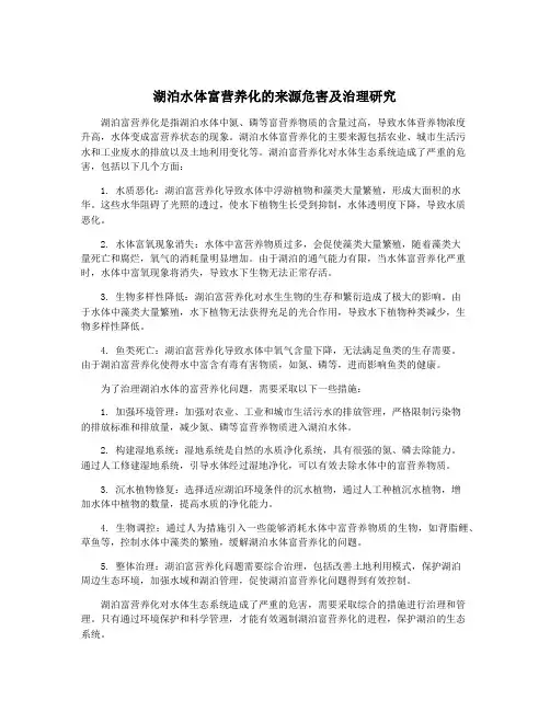 湖泊水体富营养化的来源危害及治理研究