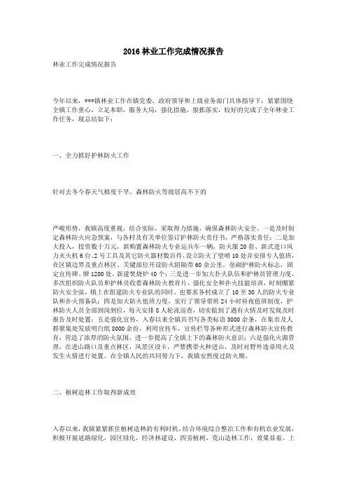2016林业工作完成情况报告