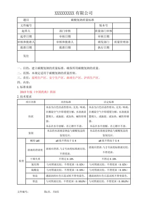 碳酸氢钠质量标准