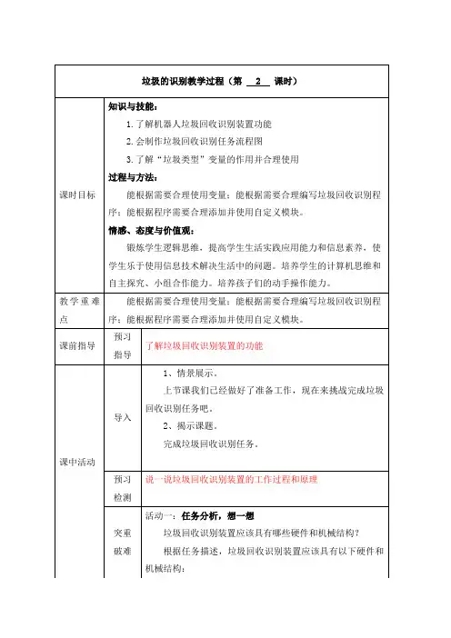 川教版信息科技六年级下册垃圾的识别第2课时教案教学设计