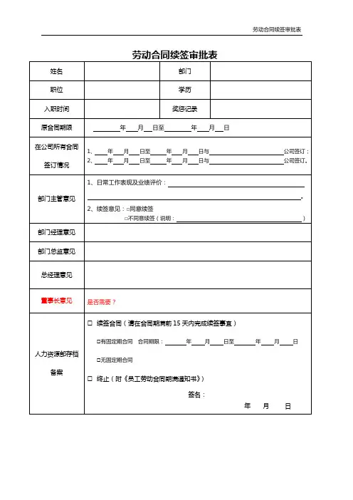 劳动合同续签审批表