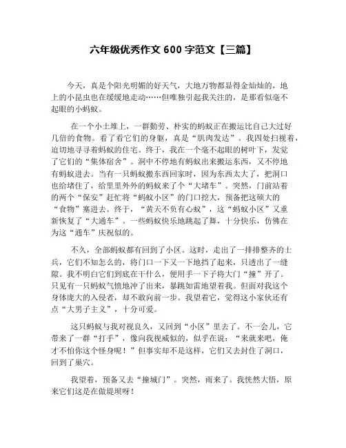 六年级优秀作文600字范文【三篇】