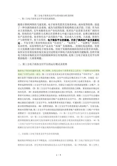 第三方支付平台的风险及控制