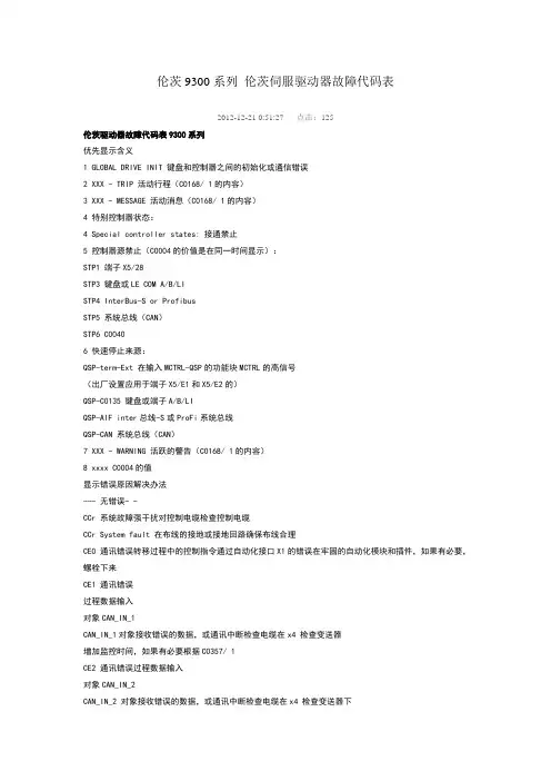伦茨LENCE9300驱动器故障代码表