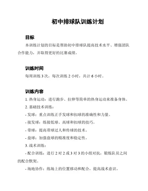 初中排球队训练计划
