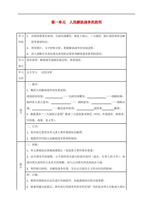 四川省宜宾县八年级历史上册 第五单元 人民解放战争的胜利复习学案 新人教版