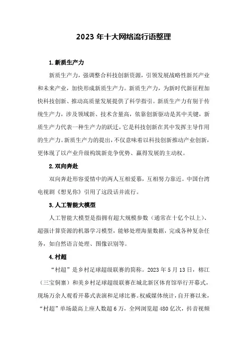 2023年十大网络流行语整理