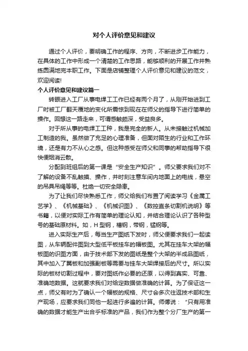 对个人评价意见和建议