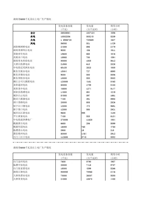 湖南省6000上电厂生产情况