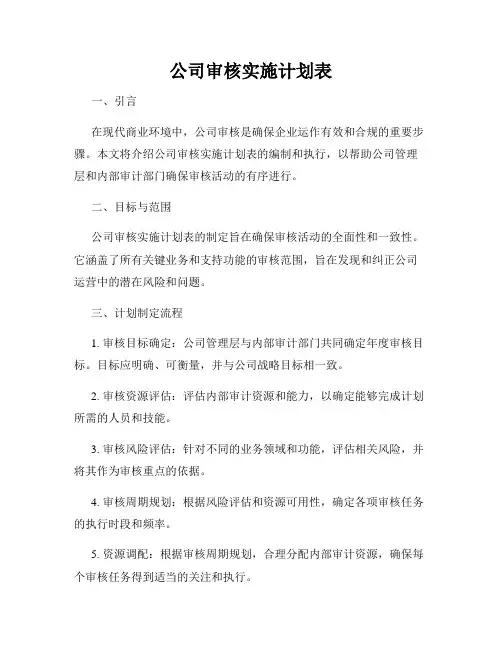公司审核实施计划表