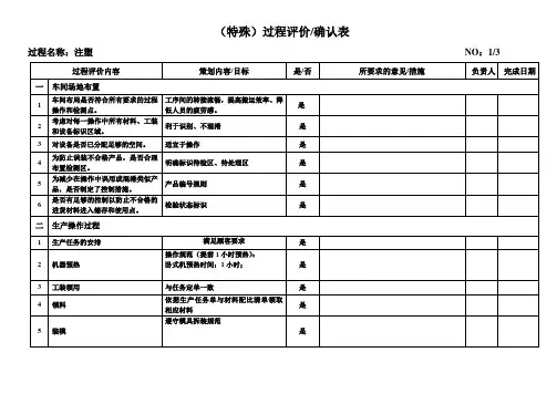 特殊特性过程确认表、特殊特性过程评价表