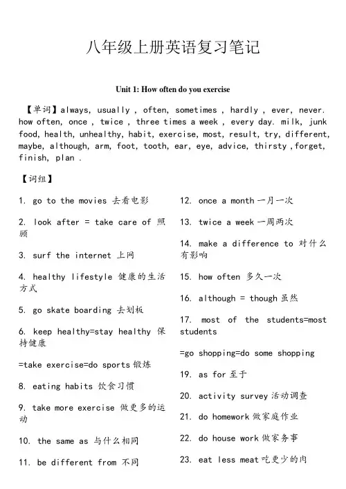 人教版八年级上册英语复习笔记