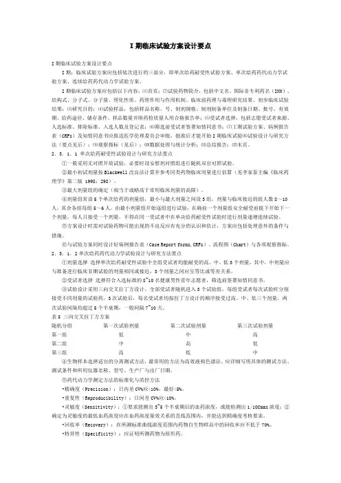 I期临床试验方案设计要点