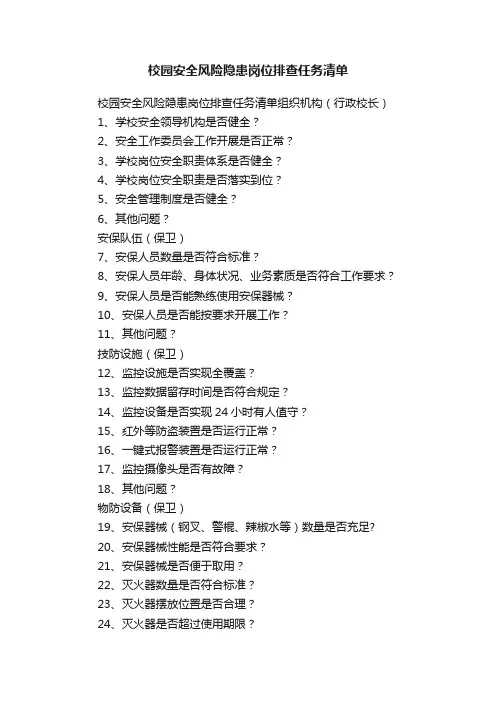 校园安全风险隐患岗位排查任务清单