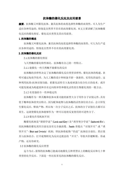 抗体酶的催化反应及应用前景