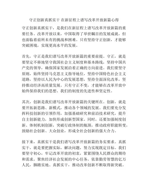守正创新真抓实干 在新征程上谱写改革开放新篇心得