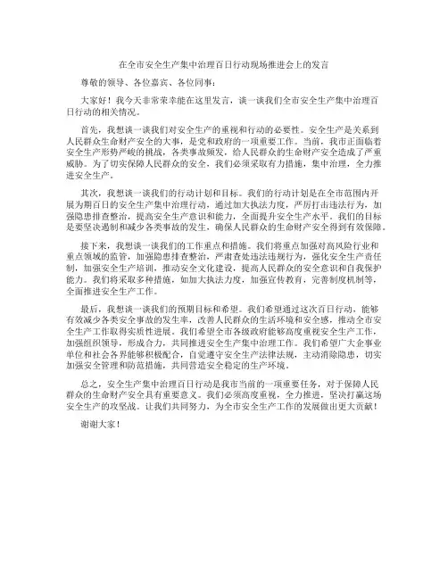 在全市安全生产集中治理百日行动现场推进会上的发言