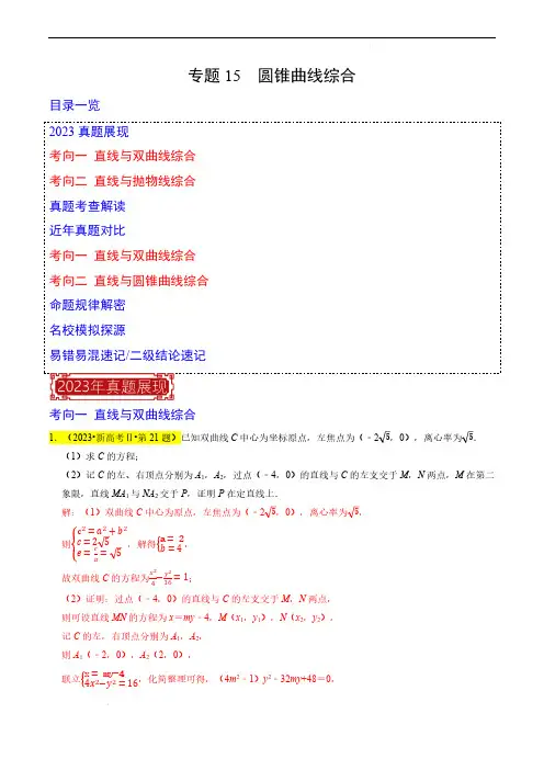 2024年高考数学题源追溯专题15  圆锥曲线综合(解析版)