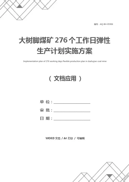 大树脚煤矿276个工作日弹性生产计划实施方案