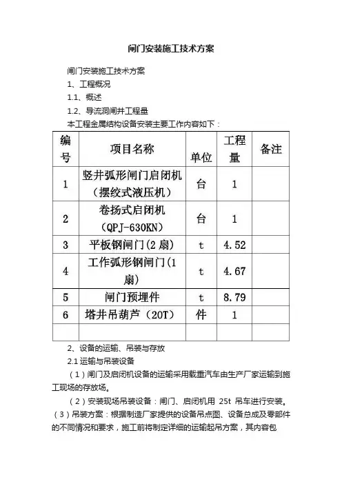 闸门安装施工技术方案