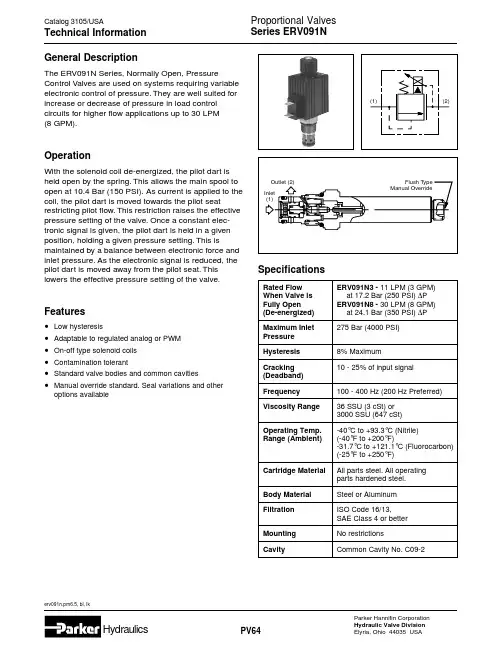 Parker Hannifin 控制系统变电压值 Series ERV091N 中文名称说明书