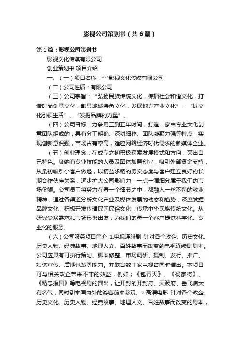 影视公司策划书（共6篇）