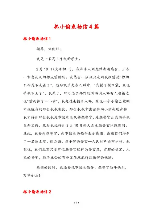 抓小偷表扬信4篇