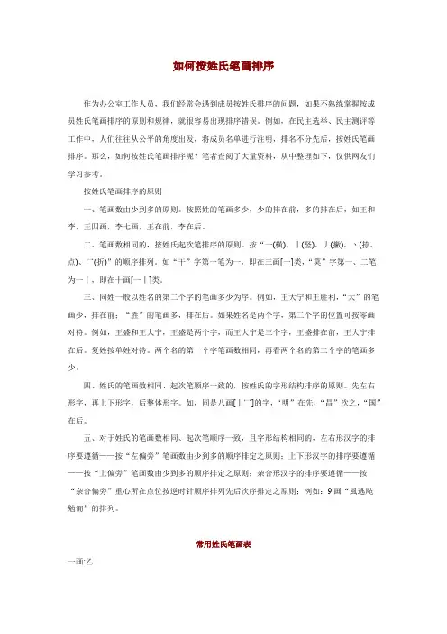 如何按姓氏笔画排序
