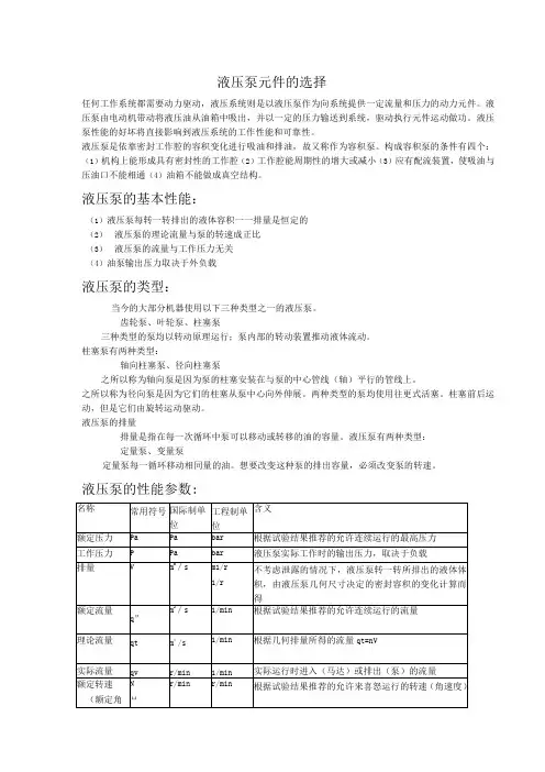 液压泵元件的选择