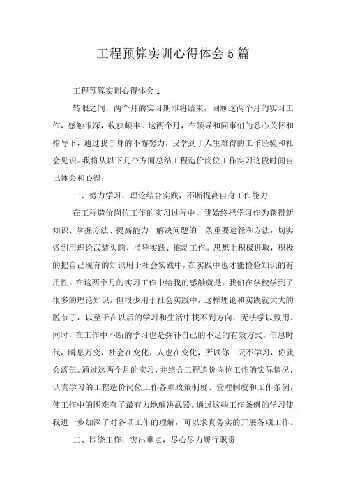 工程预算实训心得体会5篇