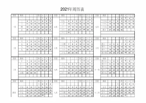 2021~2022年周历表