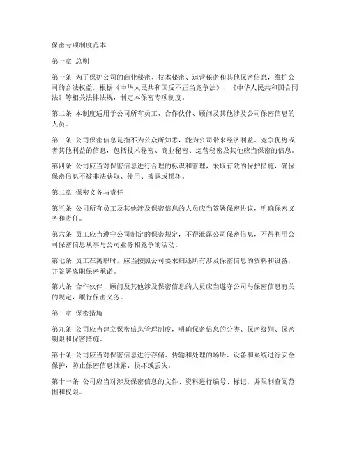 保密专项制度范本