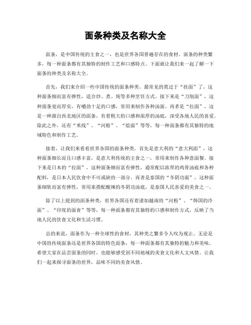 面条种类及名称大全