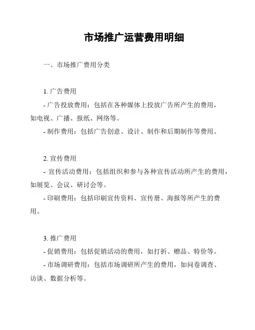 市场推广运营费用明细