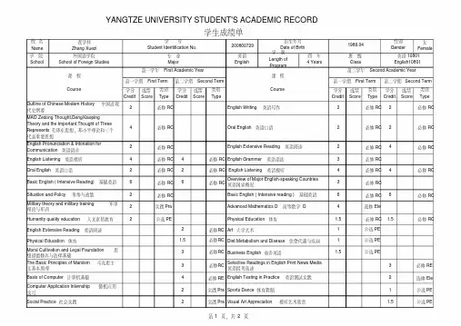 大学英文成绩单模板(英语)