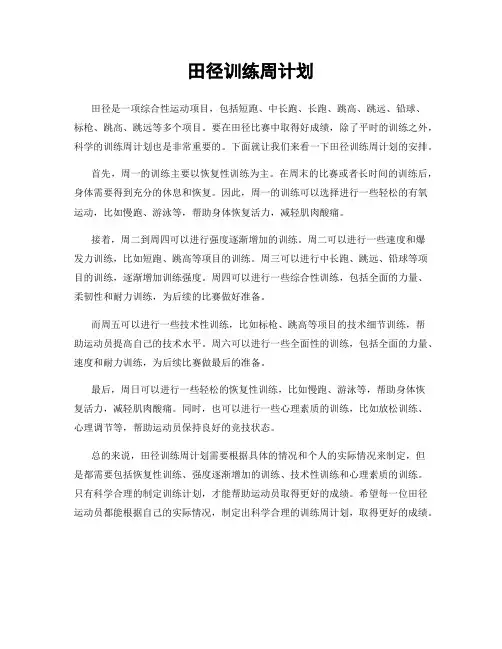 田径训练周计划