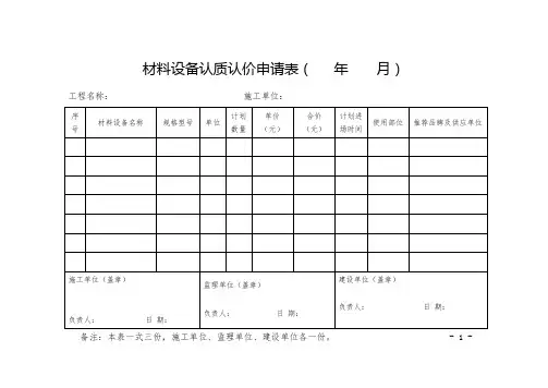 材料认质认价审批表