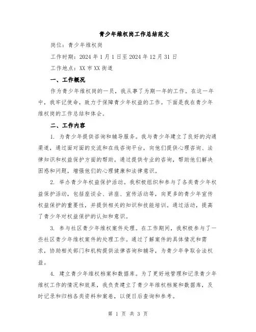 青少年维权岗工作总结范文