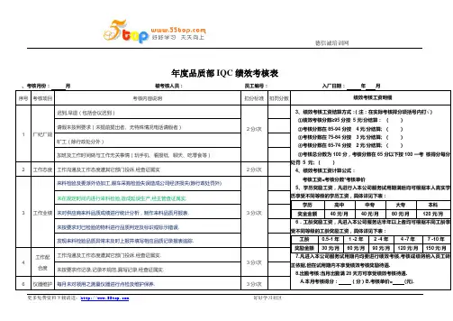 品质部IQC绩效考核表