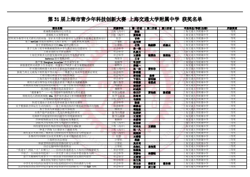 交大附中第31届上海市科创大赛获奖名单