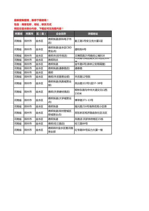 新版河南省郑州市金水区德邦企业公司商家户名录单联系方式地址大全16家