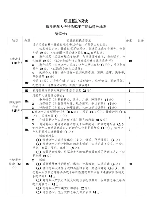 正式赛题—康复—指导老年人进行涂鸦手工活动评分标准-2023年全国职业院校技能大赛赛项正式赛卷