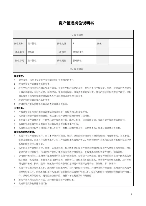 资产管理岗位说明书