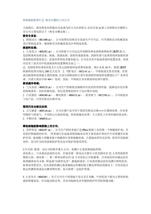 防核辐射股票汇总 3.16