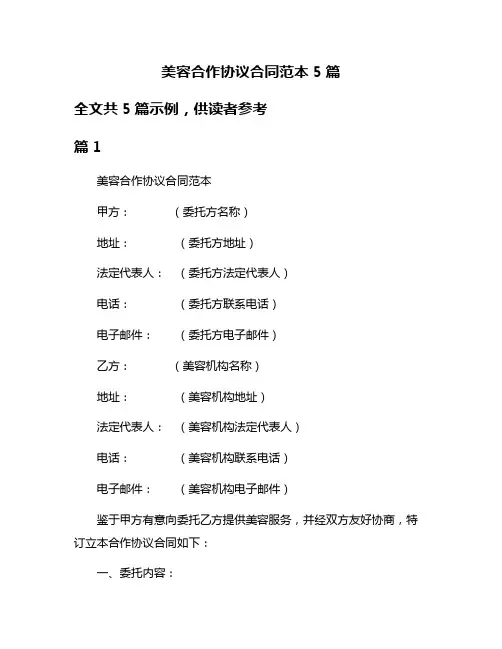 美容合作协议合同范本5篇