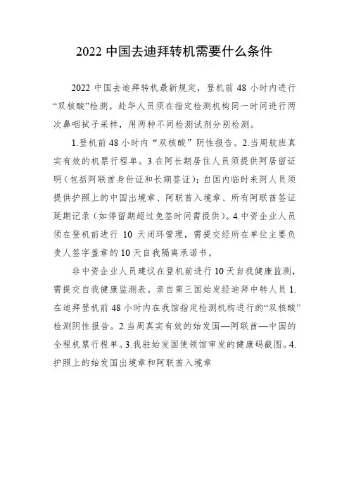 2022中国去迪拜转机需要什么条件