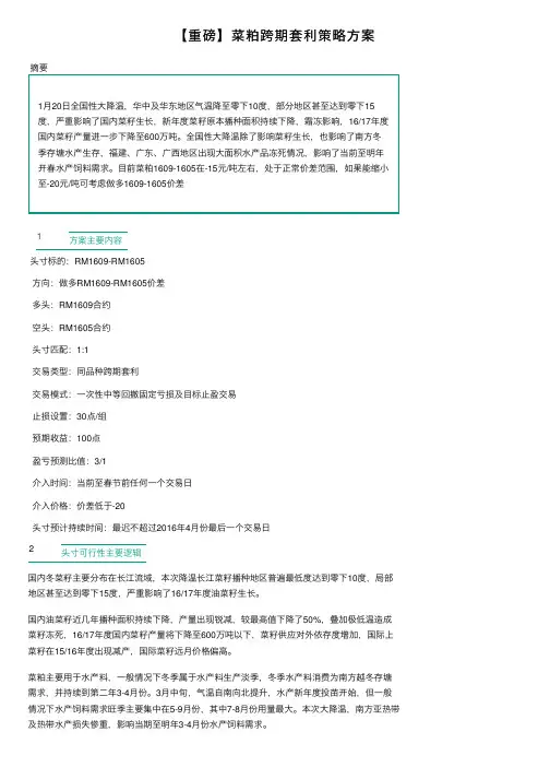 【重磅】菜粕跨期套利策略方案