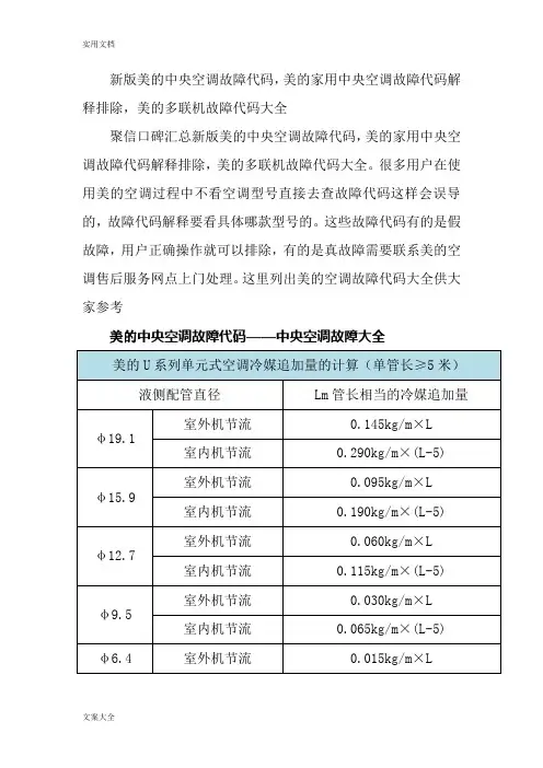 新版美地中央空调故障代码,美地家用中央空调故障代码解释排除,美地多联机故障代码大全