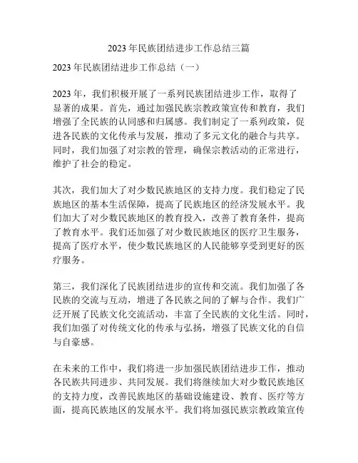 2023年民族团结进步工作总结三篇