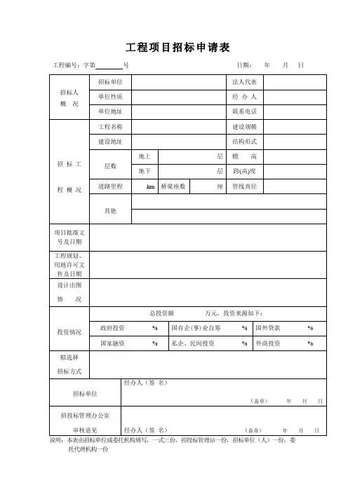工程项目招标申请表
